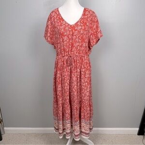Gunit floral drawstring waist tiered pullover dress, size XL.